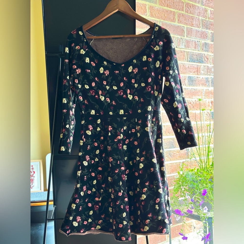 Club Monaco Embroidery Floral Black Dress